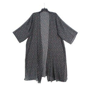 Vintage Floral Kimono Cardigan  Size - L  Semi-Sheer Lightweight Cover-Up